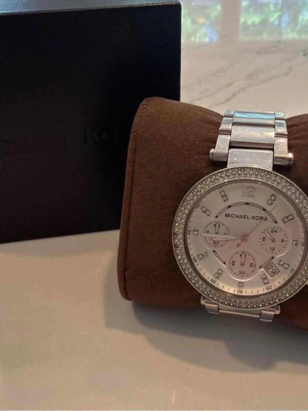 Michael Kors Parker Silver and White Crystal-Accent Chronograph Watch
